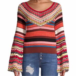 Free People Multicolor V-Neck Sweater